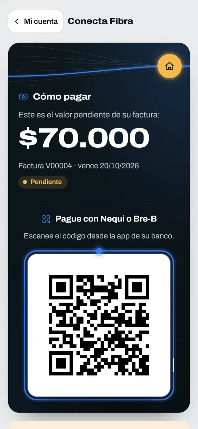 Portal del cliente: cómo pagar una factura pendiente de $70.000 con código QR de Nequi o Bre-B.